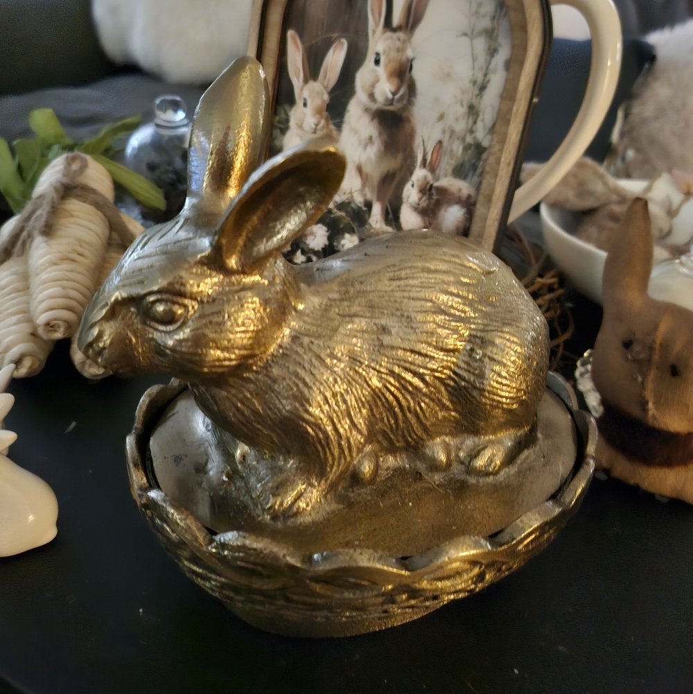 Gold Bunny Figurine Candy Dish
